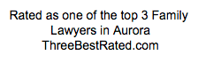 Image of text that reveals Stephen Calder is "Rated as one of the top 3 Family Lawyers in Aurora" according to ThreeBestRated.com